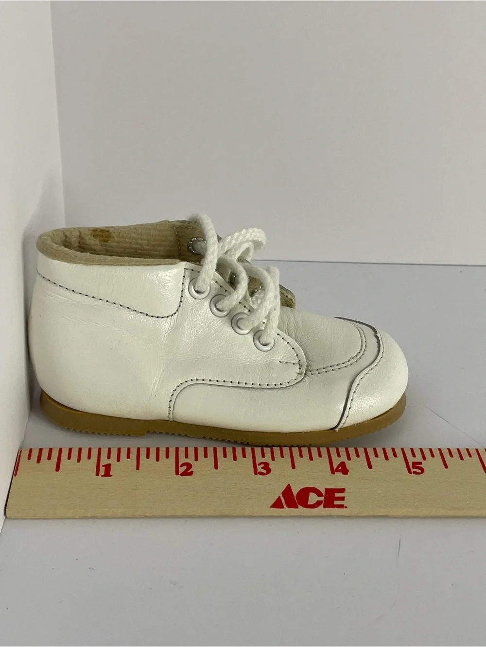 Vintage Toddletime White Leather Baby Walker Shoes Size 3 M USA